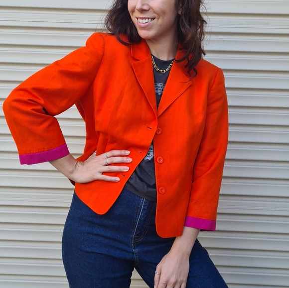 Table Eight blazer in vibrant orange contrast pink lining Made In Australia 14 - Picture 4 of 9